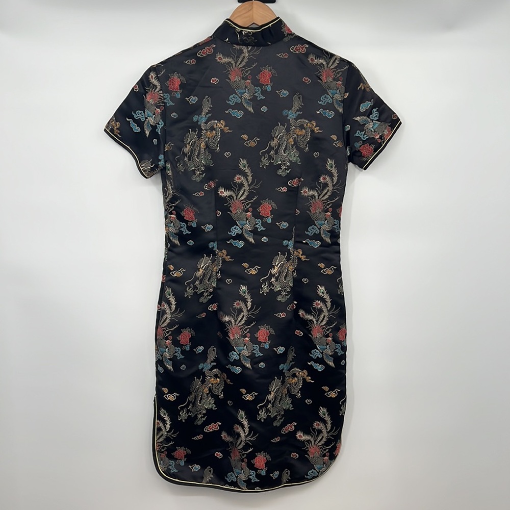 Yi Fang Dress Womens 36 Black Dragon Phoenix Chinese Traditional Short Sleeve - Picture 8 of 12